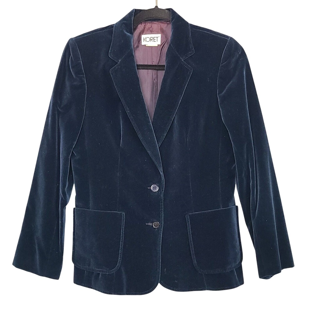 Vtg Koret of California Women's Velvet Blazer Navy‎ Size 10 Workwear Academia